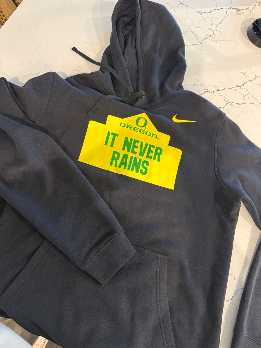 Oregon Nike Men's Black Crewneck Sweatshirt with Yellow/Green Graphic